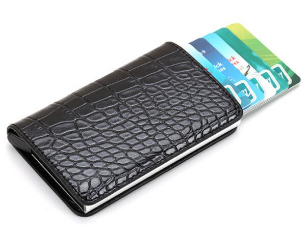 Portofel RFID iUni P1, 8 carduri, Print crocodil Negru